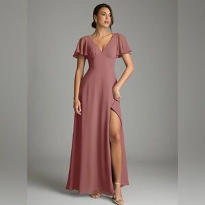 Azazie Dusty Rose Flutter Sleeve V-Neck Maxi Dress